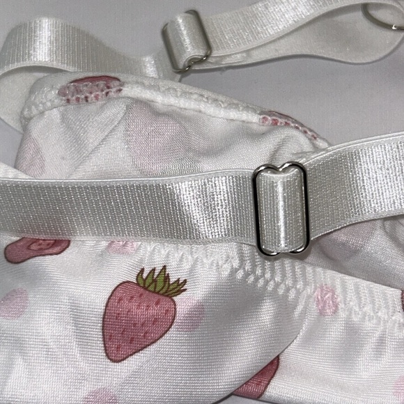 Silky Liquid Satin Pink Strawberry & Polka Dot Stretchy White Thong Panties NEW - Picture 8 of 11